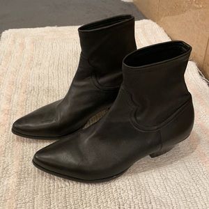 Black leather sock bootie